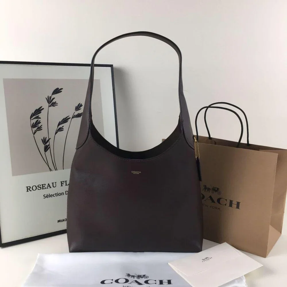 COACH Brooklyn 28 - Classic Leather Chic Tote Bag - BLACK - Picture 1 of 6
